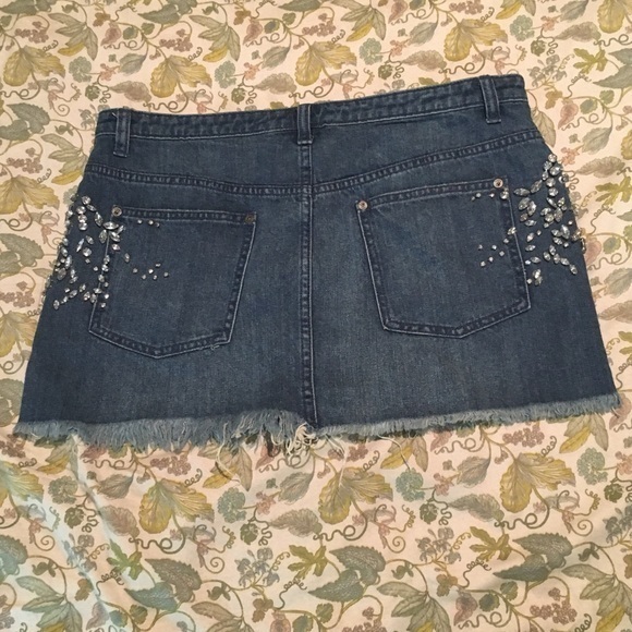 FREE PEOPLE Shine Bright Far Jeweled Jeans Denim Skirt 10 - Picture 11 of 15